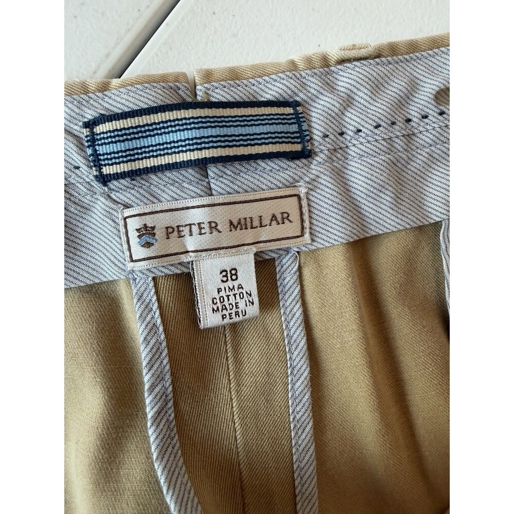 Peter Millar Pima Cotton Chino Pants Mens 38x30 Khaki Tan Flat Front Trousers - Picture 3 of 10